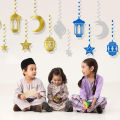 6pcs/set Eid Mubarak Decoration Star Moon Paper String Garland Hanging Banner Ramadan Muslim Party Backdrop Supplies. 