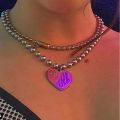 Stainless Steel Female Gothic Symbol Internet She Devil Igirl Choker Necklace Women Streetwear Heart Pendant Chain Necklace. 