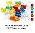 5mm LED, Pack of 100, Red Green Yellow Blue Orange LED Lights 20mA 5mm Mixed Color Light Emitting Diode. 