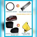 TOYOTA PASSO DEAL OF 4 ( MICRO FIBER CLOTH 1PC ,WINDOW SUNSHADES BLACK 4PC , STEERING COVER, SILVER SUN SHADE). 