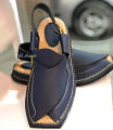 Black Peshawari Chappal Kheri for Men Hand Made - Footwear Pure Leather - Matt Folded Leather Upper. 