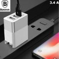BASEUS TRAVELER SERIES 3.4A Total Output Universal Three U S B Ports Travel Charger Adapter for 99% DIGITAL DEVICES - SILVER. 