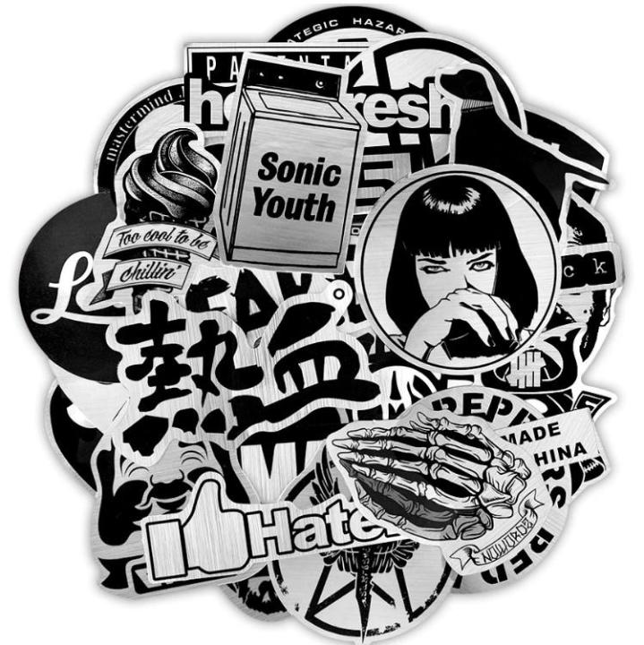 10%20Pcs/Pack%20Metallic%20Color%20Black%20and%20White%20Funny%20Punk%20Mixed%20Waterproof%20Stickers%20for%20TV%20PC%20Laptop%20Car%20Bike%20Skateboard%20Guitar%20-%20Image%203