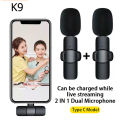 Original K9 Dual Wireless Microphone For Android Type C & Apple_iPhone For Live Streaming Vlogging Recording and Live Interviews Live Game Video Shooting Streaming Vlogging  Type C Android, IOS Lightining  K9 Dual Mic. 