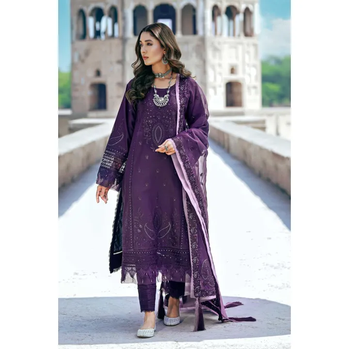 Aayra D-05 Dark Purple Summer Lawn Eid Unstitched 3 Piece Suit for Women