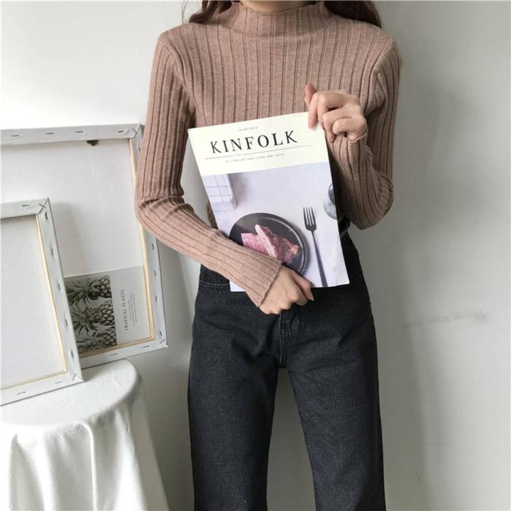Yfashion Women Winter Knitted Sweater Solid  Half Turtleneck Thickening Tops Loose Pullover Sweater