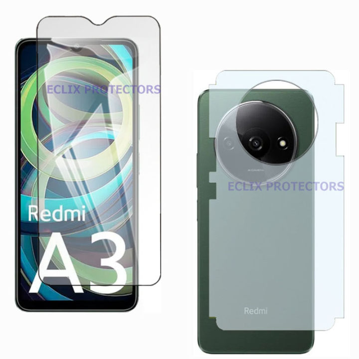 Xiaomi Redmi A3 Glass Protector Polish Screen Tempered + Back Protector Carbon Fiber Matte Soft Skin Sheet For redmi a3