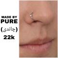 Chandi nose ring nathli with white stone zircon made by pure silver (chandi) 22k. 