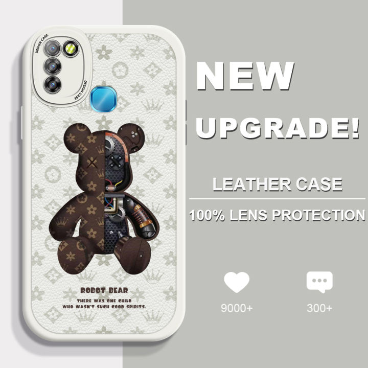 AMORVOR for Infinix Smart 5 Back Cover Fashion Robot Bear Print PU Leather Case Soft Silicone Edge Phone Cases