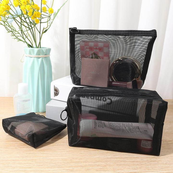 1/3Pcs Portable Transparent Cosmetic Makeup Skin Care Beach Wash Travel Bag Pouch Organizer Black Transparent Mesh Wash Bag