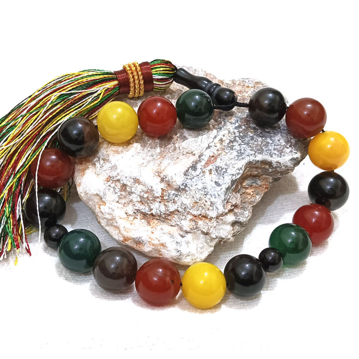 Multi%20Color%20Aqeeq%20Stone%20Tasbeeh%2017%20Beads%20(Size%2014MM)%20%7C%20tasbih%20e%20umm%20ul%20baneen%20-%20Fancy%20tasbi%20for%20Men%20and%20women%20(Agates)%20muslim%20Agate%20zikr%20prayer%20Tasbeeh%20-%20handmade%20Rosary%2014mm%20tasbi%20counter%20Stress%20Relaxation%20-%20Image%205