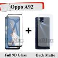 Oppo A92 Full Black 9D Tempered Glass Edge to Edge Full Glue Screen Protector + Back Matte Protector Soft Skin Sheet Soft Film Protector For Oppo A92. 
