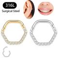 16G Piercing Nose Ring CZ 316L Surgical Steel Hexagon Septum Clicker Segment Ear Tragus Cartilage Helix Daith Earring Jewelry. 