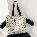Canvas Bags Handbag For Women Shopper Cute Cat Tote Bag With Zipper Bag Cartoon Shoulder Bags. 