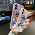 Chenyyka For Samsung S22 Plus S22 Ultra Case Cartoon Cute Stitch Square Edge Pattern Luxury Plating Phone Cases Soft Silicone Plated Shell Camera Lens Shockproof Protection Cover. 