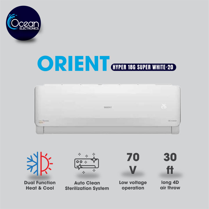 Orient 1.5 Ton Split Air Conditioner  Hyper 18G DC Inverter AC Heat and Cool 10 Years Compressor Warranty