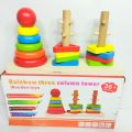 Rainbow Three Column Tower Wooden Educational Toy. 