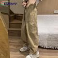 Baggy Pants Full Length Vintage Straight Wide Leg Solid Color Casual Trousers. 