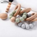 Lillilopo 1 Pcs Baby Rattle Toy BPA Free Silicone 19mm Round Beads Wooden Teether Ring. 