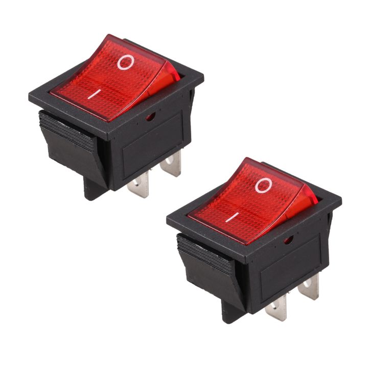 Spreeshop 2X Red Light Illuminated 4 Pin DPST ON/OFF Snap in Rocker Switch 16A 20A 250V AC