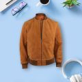 Mens Brown Leather Suede Bomber Jacket. 