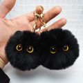 Black Plush Cat Keychain for Women Soft Faux Fur Ball Kitten Keyring Bag Pendant Car Key Chain Girl Kids Couple Gift. 