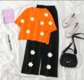 Comfortable Short Sleeve T-shirt with Flapper Trouser Set for Women and Girls. 