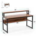 Computer Table with Shelves and Monitor Stand - Walnut Finish - Space Saving Design Desk- Table. 