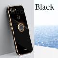 For OPPO A12 Back Cover with Ring Holder Stand Plating Square Bumper Protective Case Camera Lens Protection Soft Silicone Shockproof Mobile Phone Cases. 