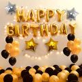 Happy Birthday Golden Foil Balloon (57 Pcs) decoration Set, Golden And Silver Star Foil Balloons For Birthday (Boys & Girls), Golden and Black Party Latex Balloons With Golden Fairy Light, Birthday accessories.. 