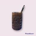 pen holder  hand made  carving art  handcrafted carved  pure wooden  design Pakistan traditional artistic home  decoration piece. 