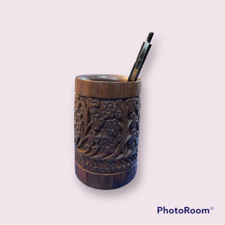 pen holder  hand made  carving art  handcrafted carved  pure wooden  design Pakistan traditional artistic home  decoration piece
