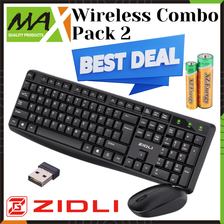 Wireless Keyboard and Mouse Zidli KM-60 Wireless 2.4GHz Keyboard & Mouse for Home & Office use AND ETC. By  MaxShop.