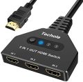 Techole HDMI Switch 4K, HDMI Switch 3 In 1 Out with HDMI Cable，3-Port HDMI Splitter Manual HDMI Switcher, Support 4K 3D 1080P, Plug and Play for Xbox, PS4, PS3, Blu-Ray Player, DVD, HDTV. 