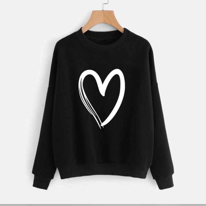 Heart Printed Design For Women Fleece Ribbed Cuff Sleeves Sweatshirt Top Best Quality Hoodies