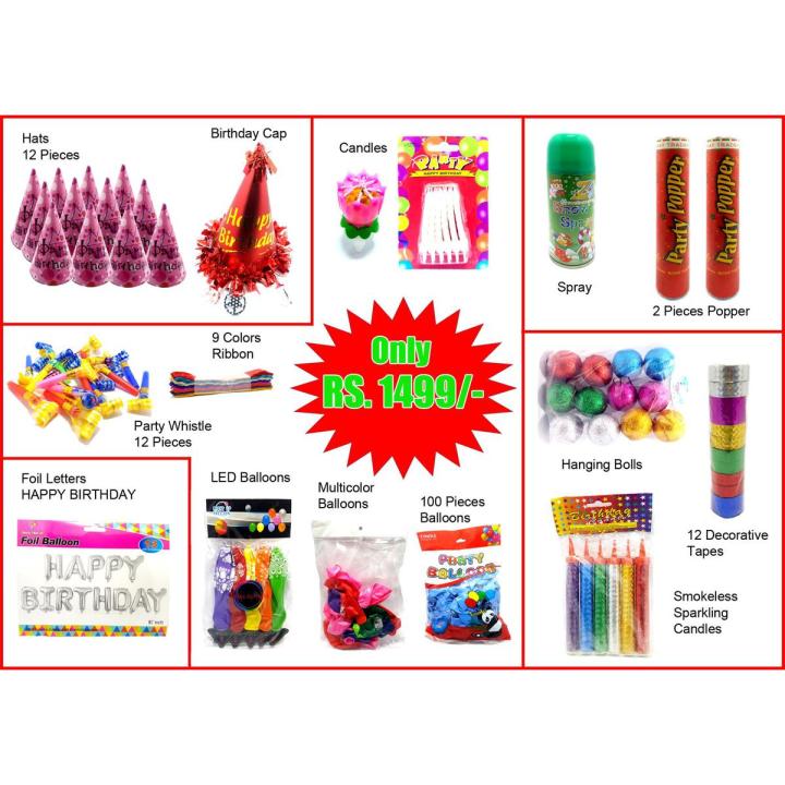 Pack of 15 Birthday Decoration Items Deal - 03 Complete Birthday Decoration Items