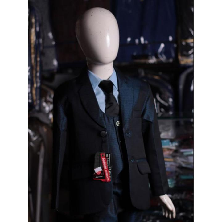 Slim Fit 3 Piece Suit for kids blue Pant Coat for kids Formal Western Wear for kids | ICON Collection
