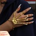 Carat Punk Skeleton Hand Bone Five-finger Ring Bracelet with Adjustable Chain Trendy Versatile Accessory for Southeast Asian Buyers. 