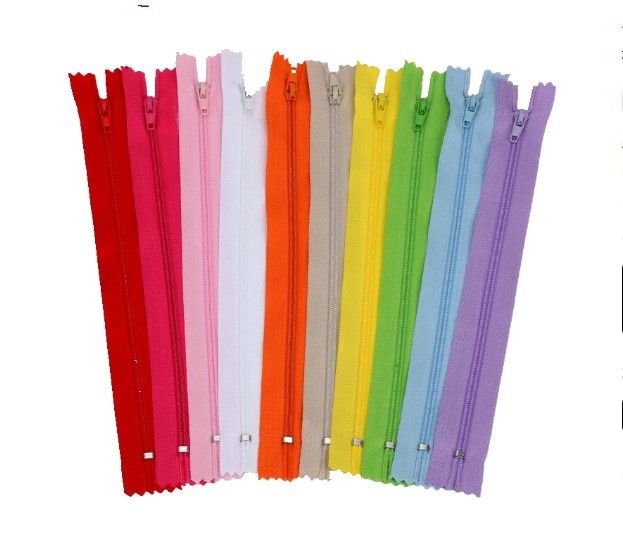 Pack of 12 Multicolored Nylon Zippers Set (16 Inches) | Durable & Flexible Zippers for Bags, Shirts, Crafts & Clothing