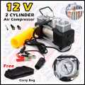 Car Dual Air Compressor Heavy Duty - 12v - 150psi - Car Air Pump  Portable Heavy Duty 2 Cylinder 150 PSI 65L/min Air Car Compressor Direct Drive 12V Pump AMP 23A Universal for Car Trucks Bicycle. 