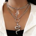Aprilwell Snake Layered Pendant Necklace For Aesthetic Silver Color Chain Jewelry E Girl For Friends. 