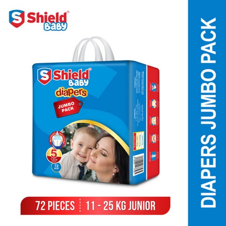 Shield Baby Diapers Jumbo Pack Size 5 Junior (11-25Kg, 72Pcs)