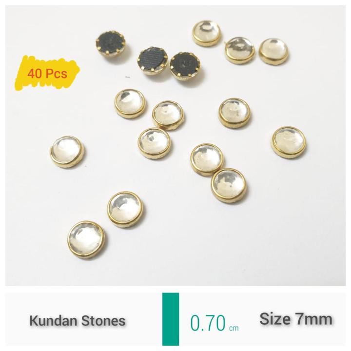 40 Pcs Round Silver Kundan Stone 7mm