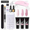 Lanmuiar 11pcs set 3 Color Poly Nail Gel Kit Gel Nail Builder Kit Nail Extension Kit with 6W Led Lamp Top Coat Base Coat All-in-One for Gel Nail Starter Gel Art Liner Polish Extension Different Nail Art Ideas DIY Home Manicure. 