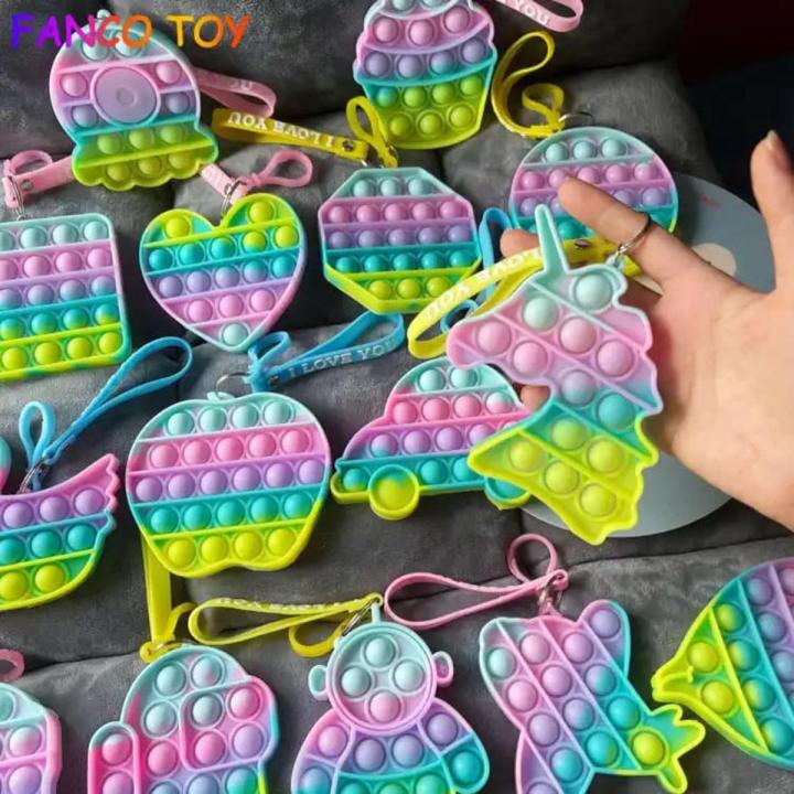 Pop It Fidget Toy With Band Wearing Keychain Different Shapes ...