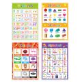 English 4 Pcs/set A4 ABC Words Learning Posters Flashcards for Toddlers Kids English Beginner Kindergarten Classroom Decoration. 