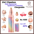 Flawless 2-in-1 Rechargeable Electric Hair Remover & Eyebrow Trimmer for Women - Painless Hair Removal with LED Light - Portable & USB Charging Beauty Tool, Perfect for Lips, Chin, Nose, Upper Lip, Bikini, Mustache, Hypoallergenic. 