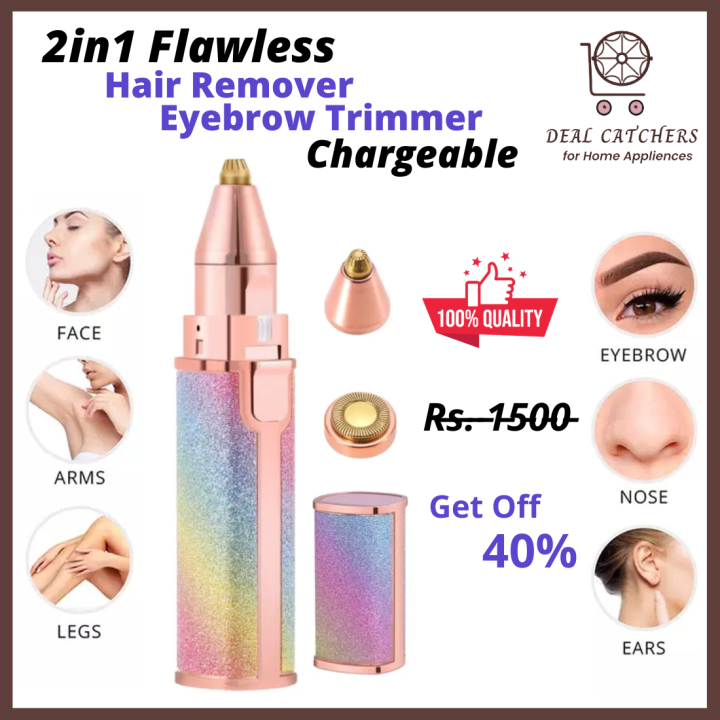 Flawless 2-in-1 Rechargeable Electric Hair Remover & Eyebrow Trimmer for Women - Painless Hair Removal with LED Light - Portable & USB Charging Beauty Tool, Perfect for Lips, Chin, Nose, Upper Lip, Bikini, Mustache, Hypoallergenic