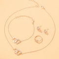 4Pcs Rose Gold Zircon Heart Necklace Earrings Bracelet Ring Jewelry Set For Girls Fashion Party Jewelry Daily Wear Zirconia Heart Jewelry Set. 