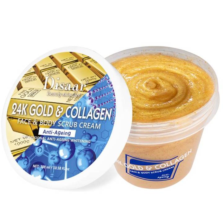 Disaar Beauty Skincare 24K Gold & Collagen Face And Body Neck Scrub  Creem Professional Anti-Agening  Whitening 300 Ml/10.58fl.oz - High Quality